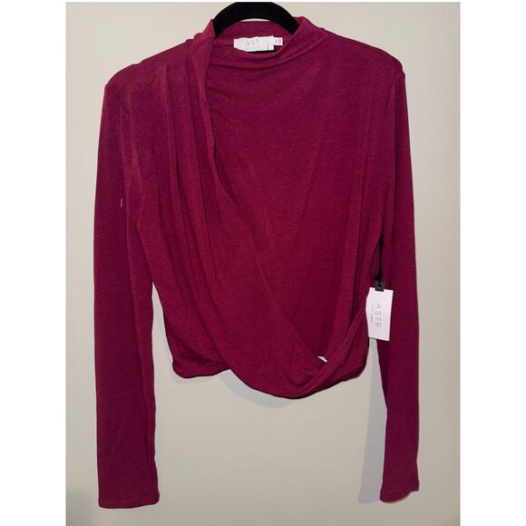 ASTR Asymmetrical Pleated Cutout Mock Neck Top - Picture 3 of 6